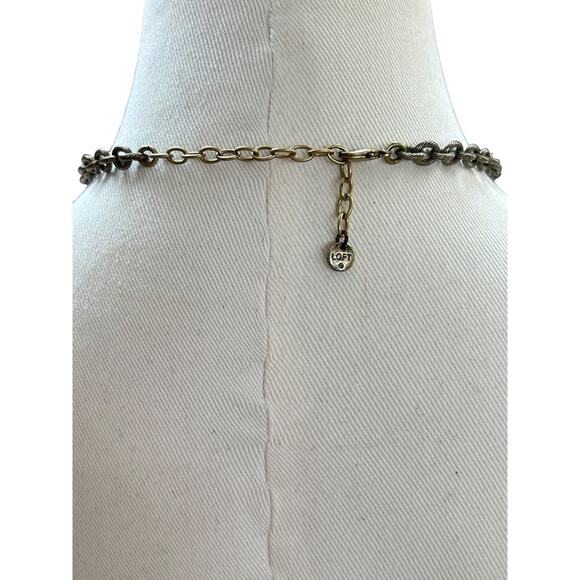 LOFT Chunky Statement Necklace Antiqued Goldtone Blue 20.5 Inch - Picture 5 of 9